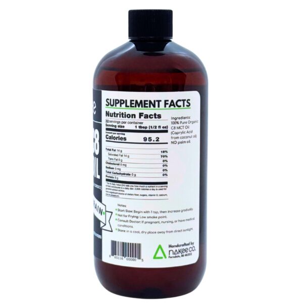 Etiqueta frontal de Nakee Butter C8 MCT Oil