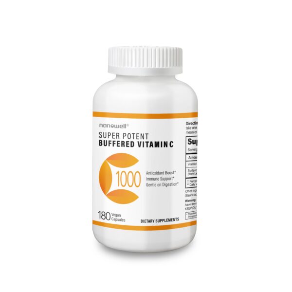 Botella de vitamina c amortiguada NANOWELL 1000 mg antioxidante y soporte inmune