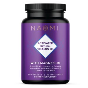 Botella NAOMI vitamina D3 activada 5000 UI y magnesio para salud