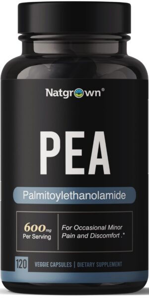 Natgrown Palmitoylethanolamide 600 mg cápsulas frasco frente etiqueta