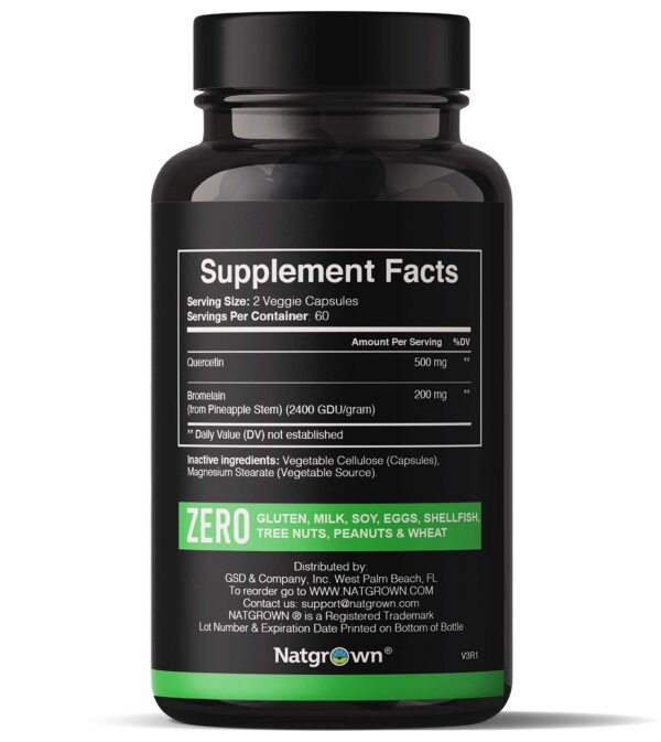 Etiqueta frontal de Natgrown Quercetina con Bromelina