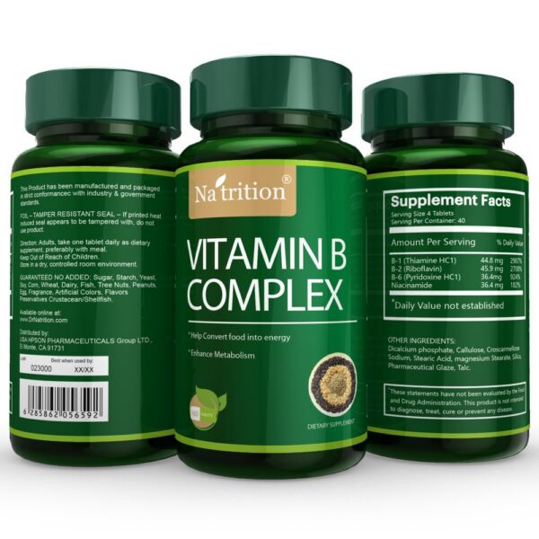 Version 1.0.0 Na'trition Complejo Vitamina B frasco y etiqueta frontal