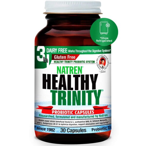 Version 1.0.0 Natren Healthy Trinity probióticos cápsulas botella