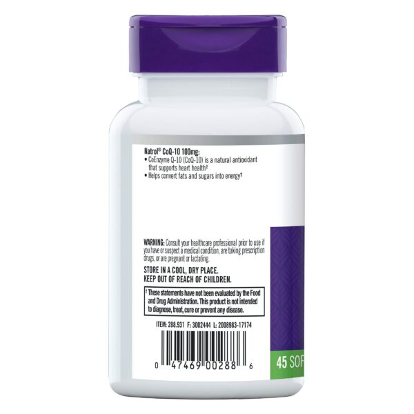 Etiqueta Natrol CoQ-10 Softgels 100 mg