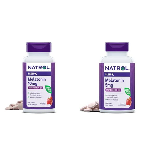 Frascos de Natrol melatonina 10mg y 5mg sabor fresa para dormir
