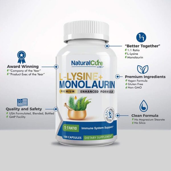 Botella L-Lysine y Monolaurin