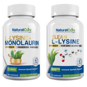Version 1.0.0 Frontal del paquete Natural Cure Labs Lysine Monolaurin