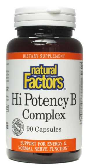 Version 1.0.0 Natural Factors Complejo B Alta Potencia 50 mg 90 cápsulas óleo frontal