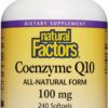 Botella y etiqueta de Natural Factors Coenzyme Q10