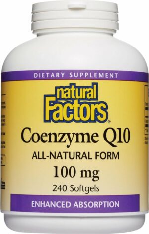 Botella y etiqueta de Natural Factors Coenzyme Q10