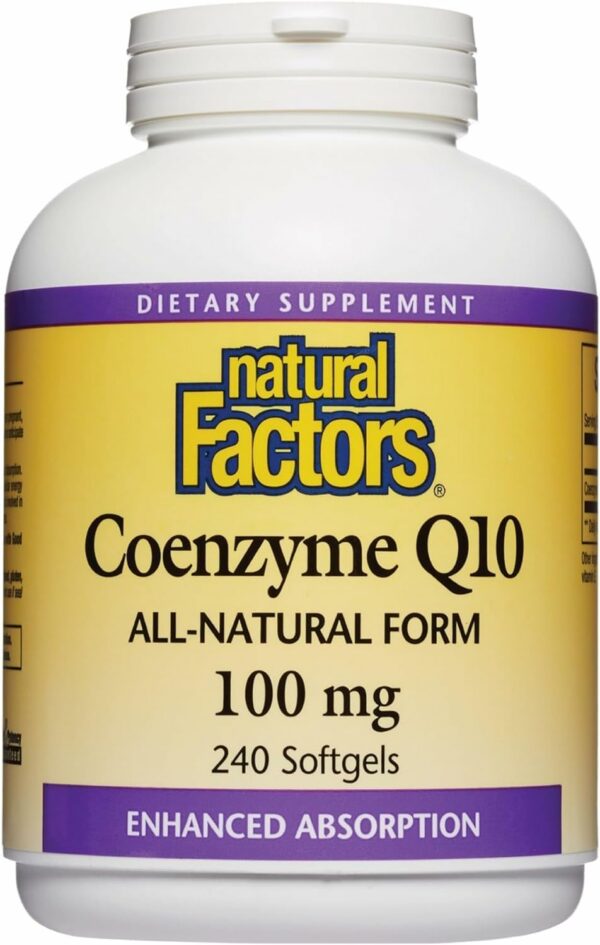 Botella y etiqueta de Natural Factors Coenzyme Q10