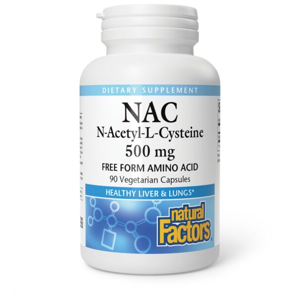 Frente de la etiqueta Natural Factors NAC 500 mg
