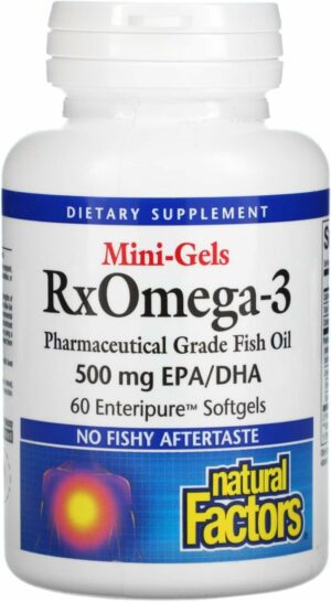Version 1.0.0 Natural Factors RxOmega-3 Mini-Gels etiqueta frontal