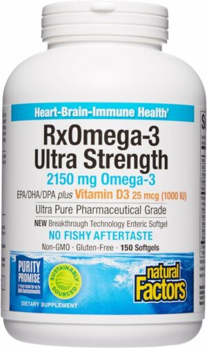 Version 1.0.0 Frontal de la botella Natural Factors RxOmega-3 Ultra Strength