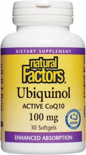 Natural Factors Ubiquinol 100 mg frasco con etiqueta