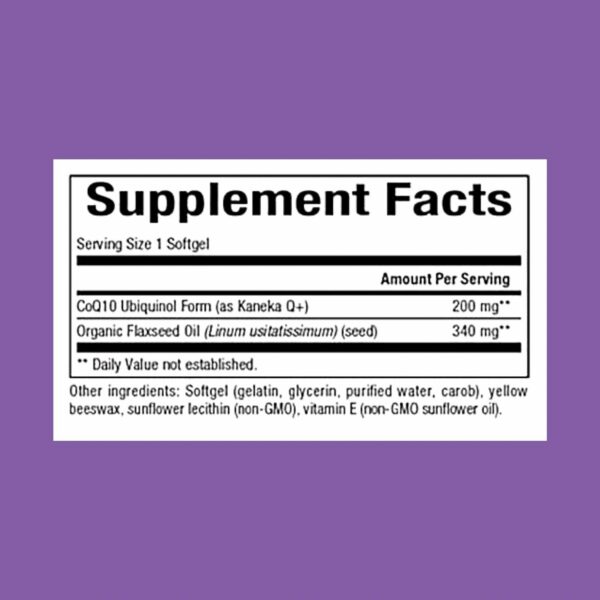 Frasco de Ubiquinol con etiqueta en vista lateral