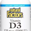 Natural Factors vitamina d3 5000 ui suplemento 240 cápsulas