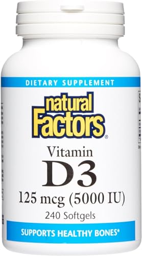 Natural Factors vitamina d3 5000 ui suplemento 240 cápsulas