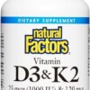 Natural Factors vitamina d3 y k2 cápsulas blandas envase frontal