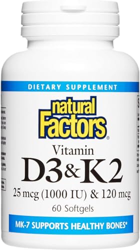 Natural Factors vitamina d3 y k2 cápsulas blandas envase frontal