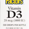 Natural Factors vitamina d3 líquida gotas envase frontal
