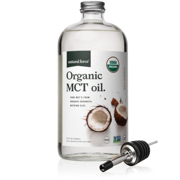 Version 1.0.0 Frasco de aceite MCT orgánico frente