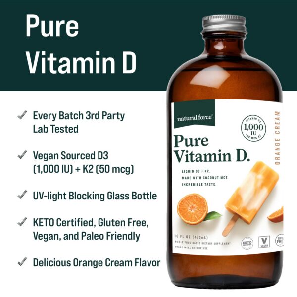 Natural Force suplemento vitaminico k2 y d3 líquido sabor naranja