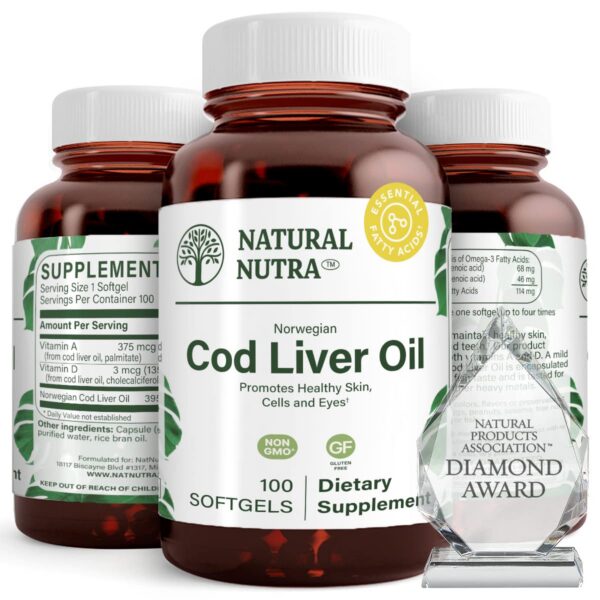 Frente de la botella de Natural Nutra Cod Liver Oil