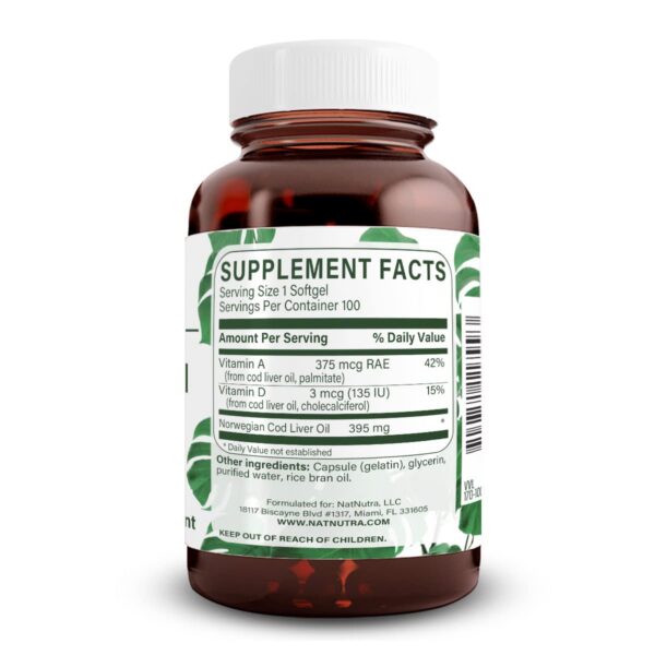 Etiqueta de la botella mostrando omega-3 y vitaminas