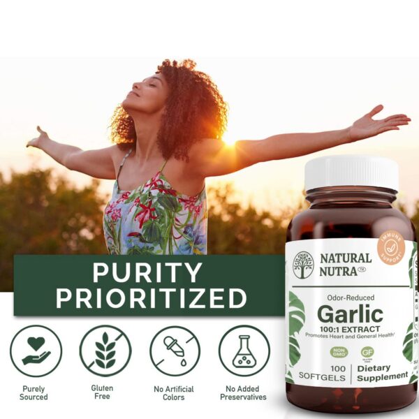 Etiqueta botella Natural Nutra aceite ajo saludable inodoro