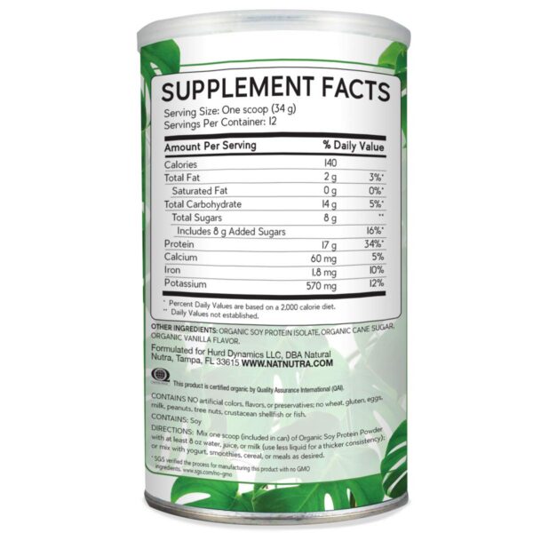 Etiqueta del polvo de proteína de soya en envase