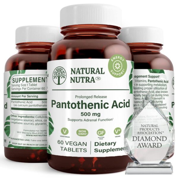 Natural Nutra vitamina B5 ácido pantoténico 500 mg 60 tabletas vegetales