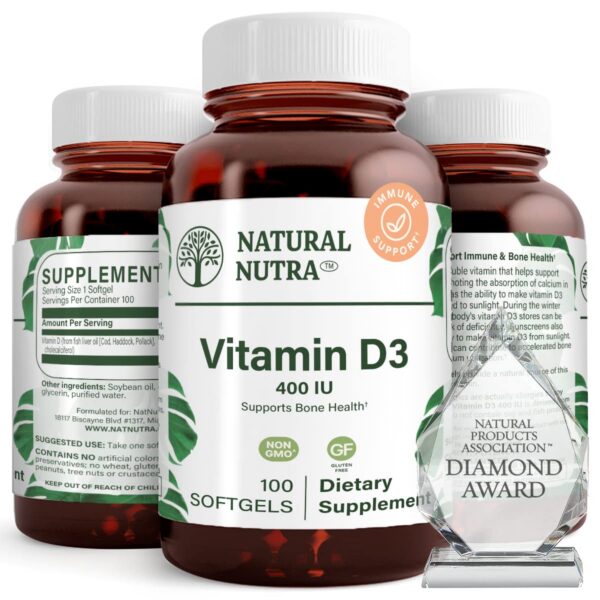 Frasco Natural Nutra vitamina D3 400 UI cápsulas blandas 100 unidades