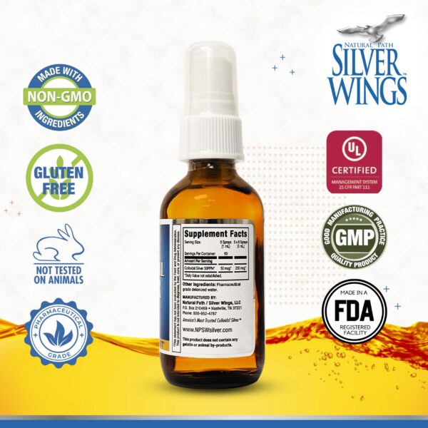 Envase y rociador de plata coloidal Natural Path Silver Wings 2oz