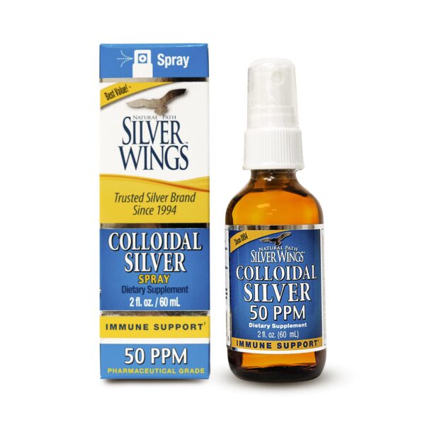 Botella de plata coloidal Natural Path Silver Wings 50ppm para apoyo inmune
