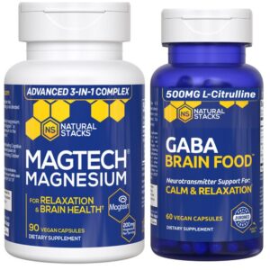 Frente del bundle Natural Stacks Magtech Magnesium + GABA Brain Food Bundle