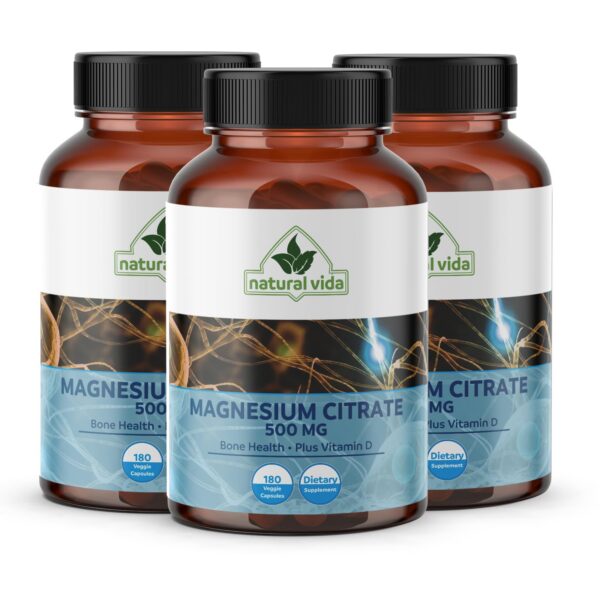 Frasco transparente con cápsulas de magnesio