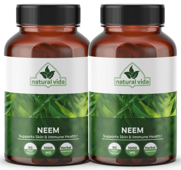 Botella Natural Vida Neem 1000mg suplemento herbal en cápsulas veganas