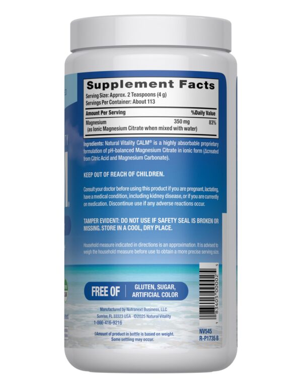 Etiqueta del envase Natural Vitality CALM magnesio