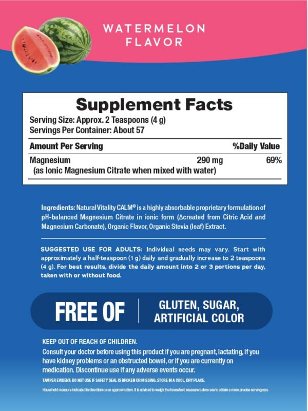 Natural Vitality CALM polvo sandía etiqueta trasera