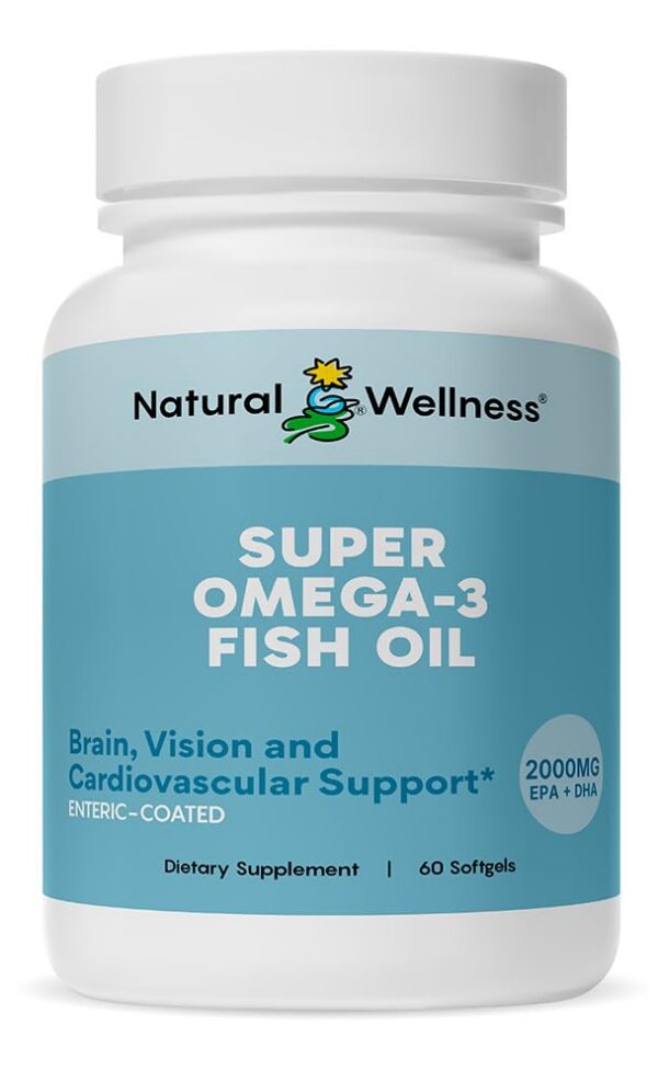 Frasco y etiqueta de Natural Wellness Omega-3 EPA DHA