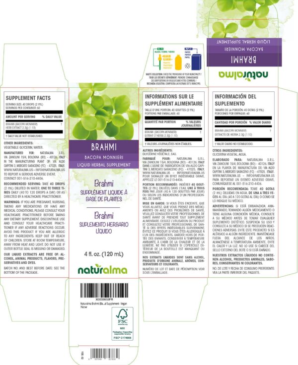 Frasco de extracto líquido de Brahmi Naturalma sin alcohol