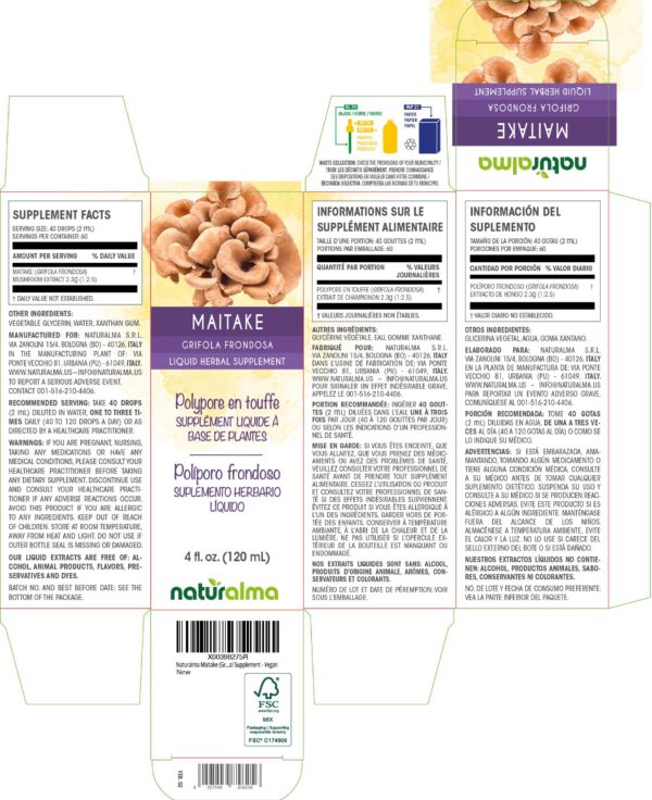 Frasco de tintura Maitake Naturalma extracto natural vegano