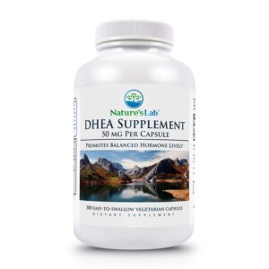 Frasco blanco de Nature's Lab DHEA 50 mg