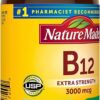 Frasco de vitamina B-12 Nature Made con etiqueta legible