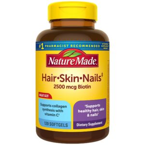 Nature Made biotina suplemento cabello piel uñas 120 softgels