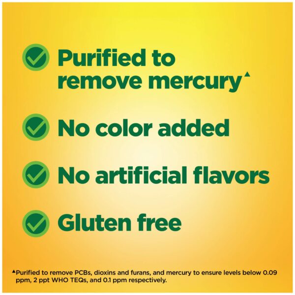 Etiqueta Burp-Less Fish Oil y detalle de Omega-3