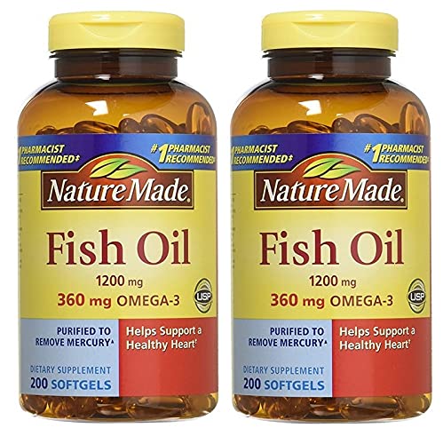 Nature Made Fish Oil 1200 mg etiqueta y cápsulas