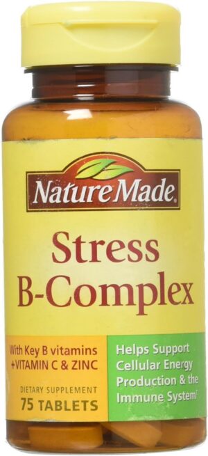 Nature Made Stress B Complex con Zinc, frasco y etiqueta
