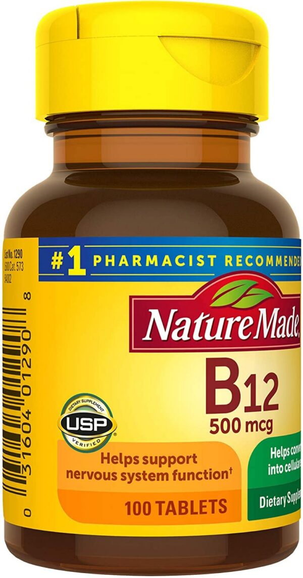 Nature Made Vitamina B-12 tabletas 500 mcg etiqueta